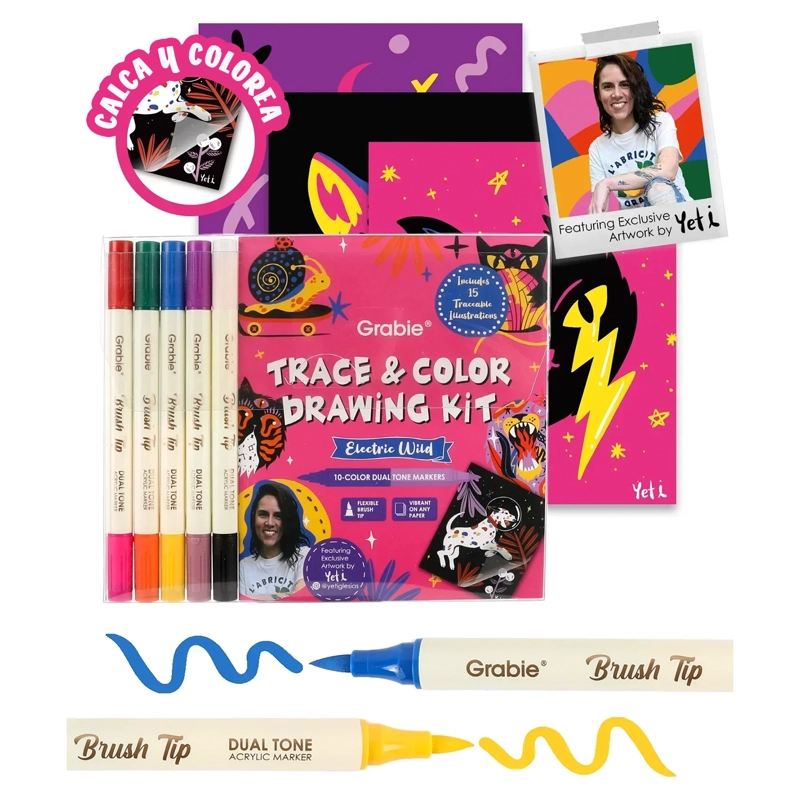 GRABIE KIT CREATIVO PARA CALCAR Y COLOREAR 'ELECTRIC WILD' - 1