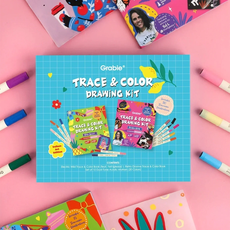 GRABIE KIT CREATIVO PARA CALCAR Y COLOREAR 'ELECTRIC WILD' - 3