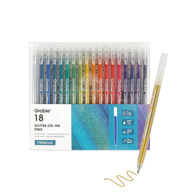 GRABIE BOLIGRAFOS DE GEL CON GLITTER IRIDISCENTE 18 COLORES - 1