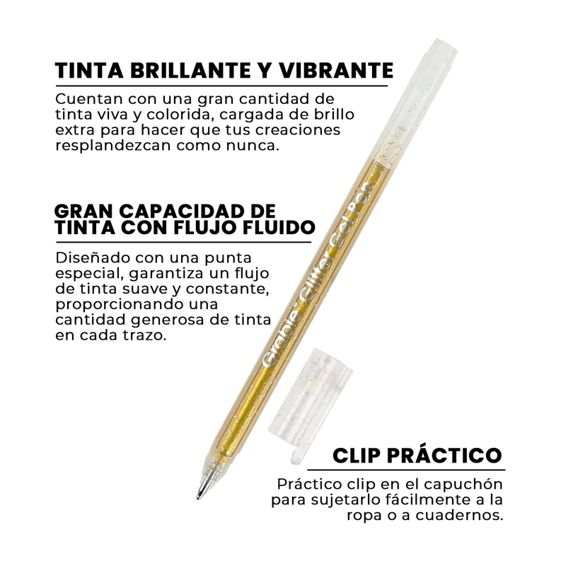 GRABIE BOLIGRAFOS DE GEL CON GLITTER IRIDISCENTE 18 COLORES - 3