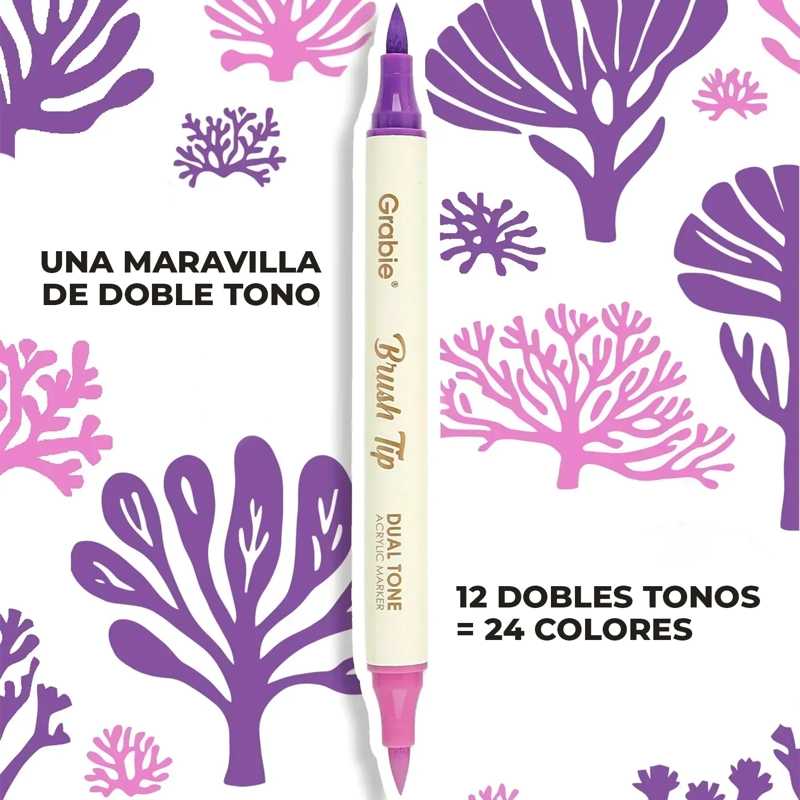 GRABIE 12 MARCADORES ACRILICOS DOBLE TONO PUNTA PINCEL - 6