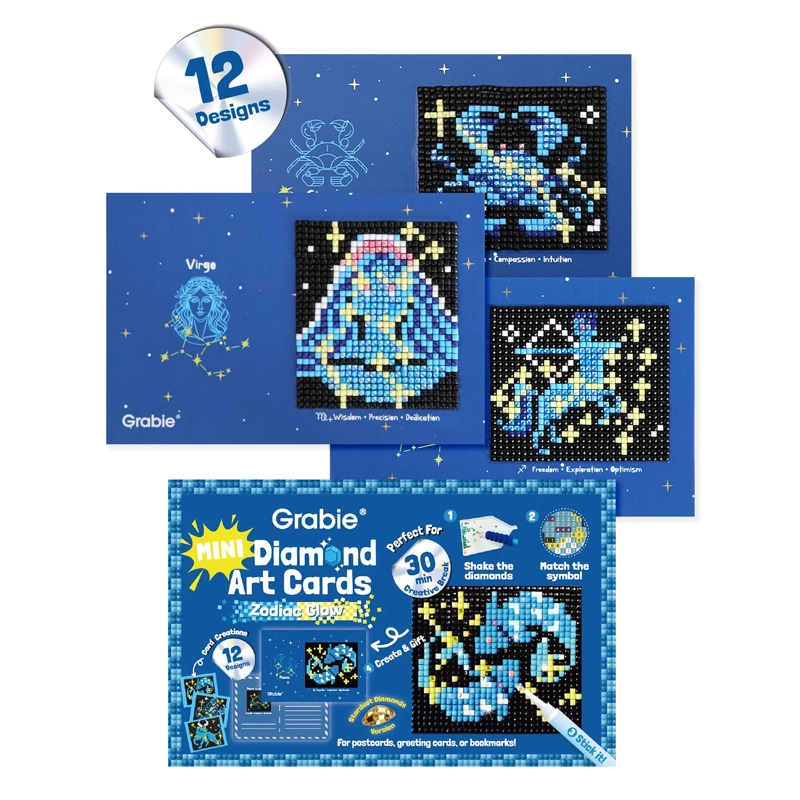 GRABIE KIT DE PINTURA CON DIAMANTES 12 DISEÑOS ZODIAC GLOW - 1