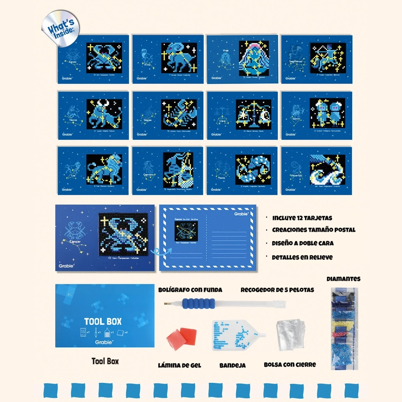 GRABIE KIT DE PINTURA CON DIAMANTES 12 DISEÑOS ZODIAC GLOW - 3