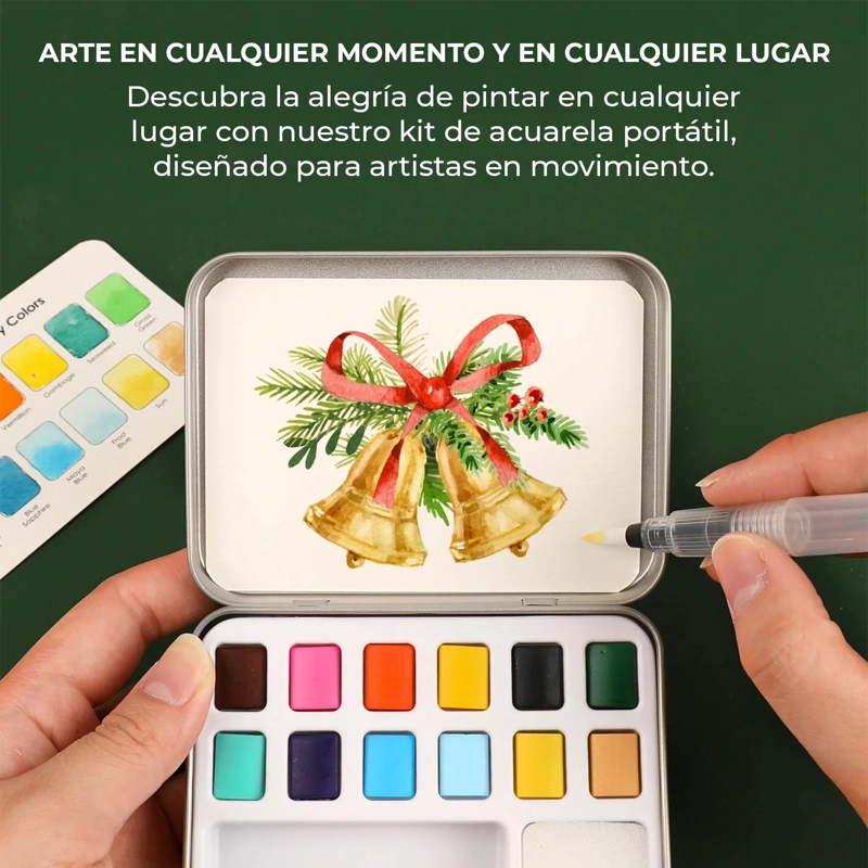 GRABIE SET ACUARELA BOLSILLO + PINCEL 12 COLORES DE NAVIDAD - 4