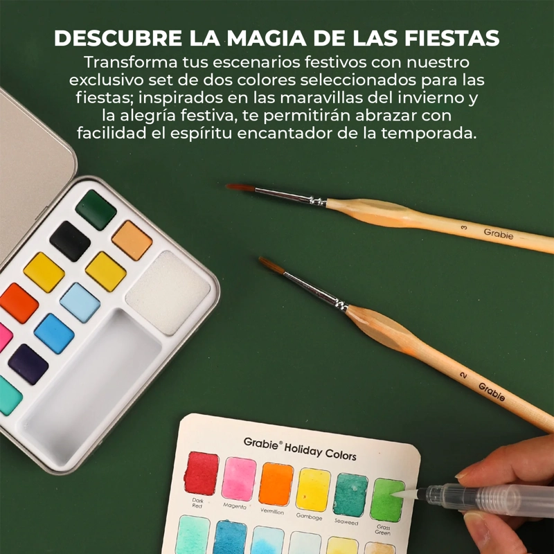 GRABIE SET ACUARELA BOLSILLO + PINCEL 12 COLORES DE NAVIDAD - 6