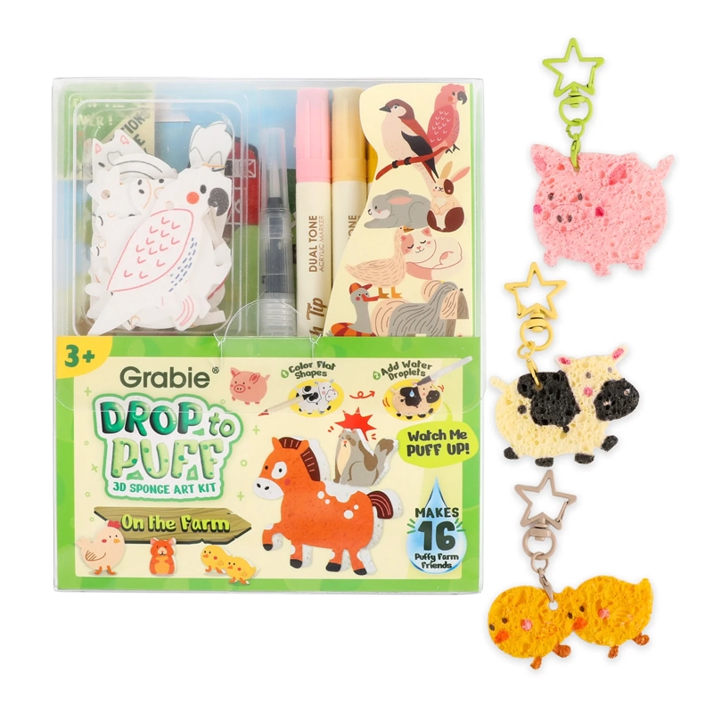 GRABIE DROP TO PUFF: KIT CREATIVO ESPONJAS 3D 'EN LA GRANJA' - 1