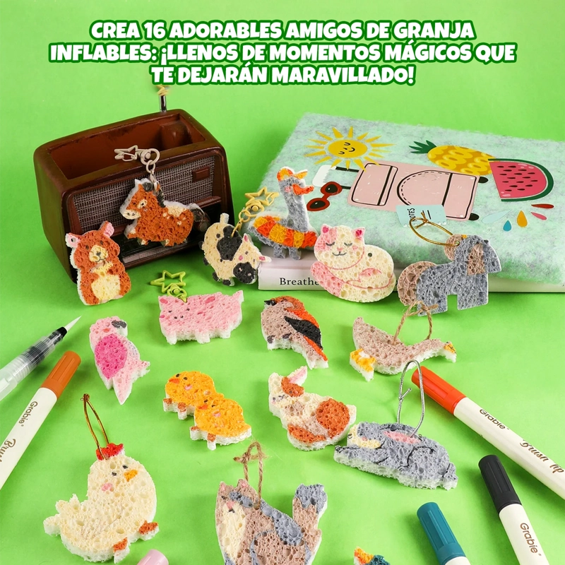 GRABIE DROP TO PUFF: KIT CREATIVO ESPONJAS 3D 'EN LA GRANJA' - 4