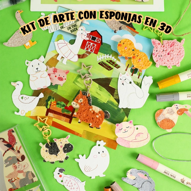 GRABIE DROP TO PUFF: KIT CREATIVO ESPONJAS 3D 'EN LA GRANJA' - 6