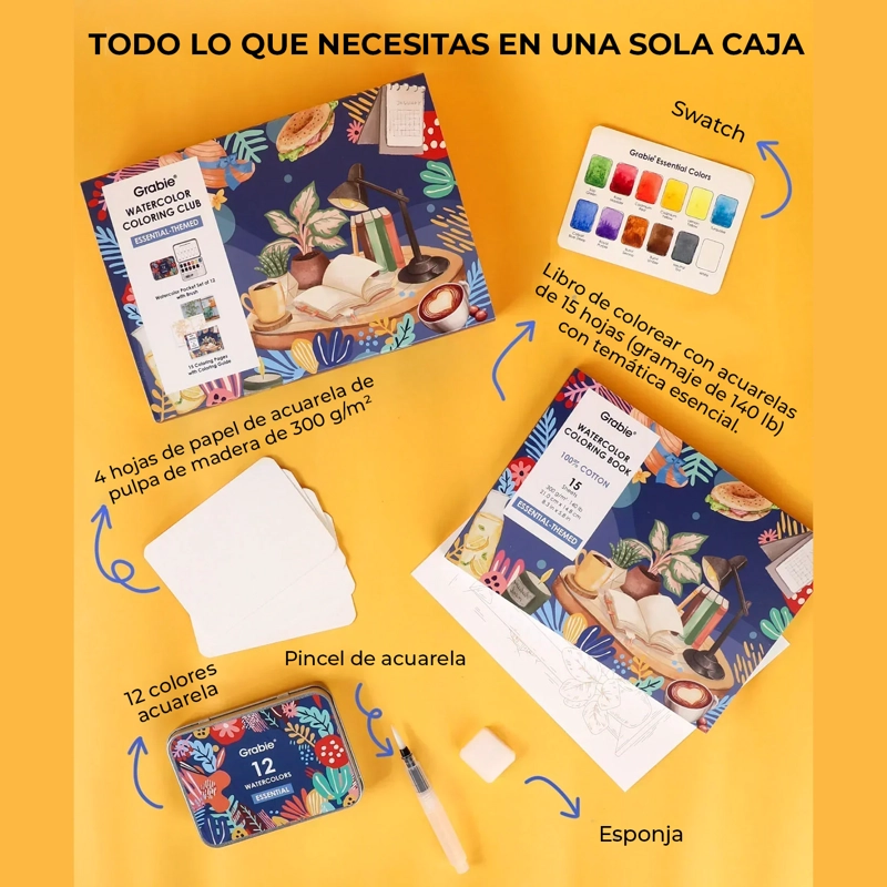 GRABIE CLUB BOX: KIT DE ACUARELA + LIBRO COLORES ESENCIALES - 4