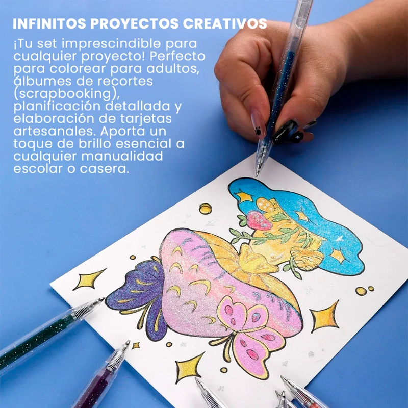 GRABIE BOLIGRAFOS RETRACTILES DE GEL CON GLITTER 18 COLORES - 7