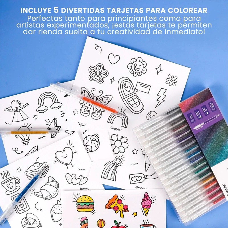 GRABIE BOLIGRAFOS RETRACTILES DE GEL CON GLITTER 18 COLORES - 8