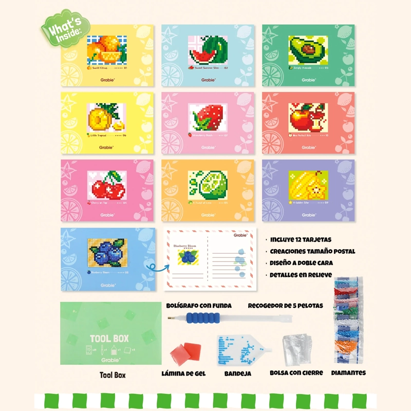 GRABIE KIT DE PINTURA CON DIAMANTES 10 DISEÑOS FRESH PICKING - 3