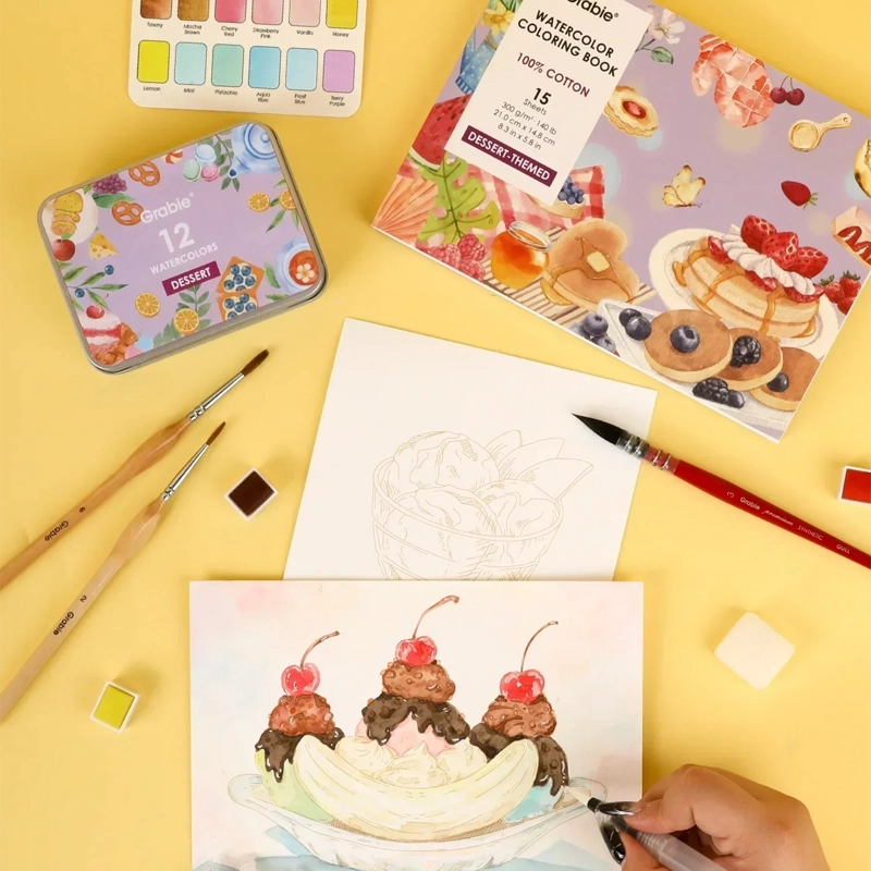 GRABIE CLUB BOX: KIT DE ACUARELA + LIBRO TEMATICA POSTRES - 9
