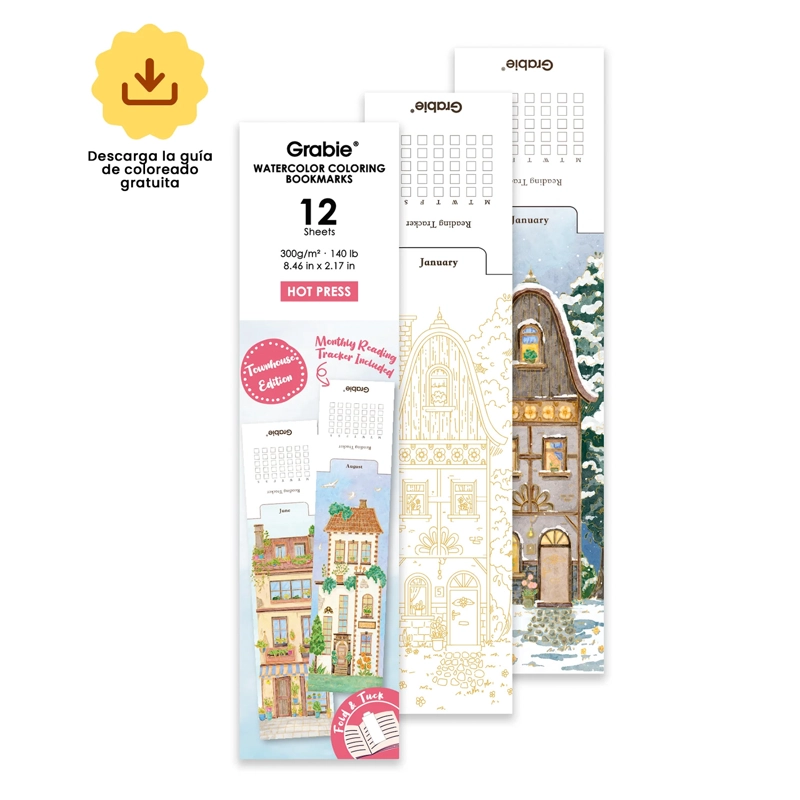 GRABIE 12 MARCAPAGINAS PARA COLOREAR CON ACUARELA TOWNHOUSE - 1