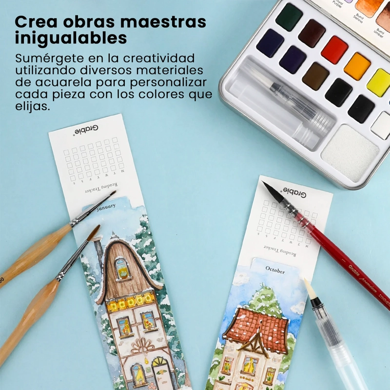 GRABIE 12 MARCAPAGINAS PARA COLOREAR CON ACUARELA TOWNHOUSE - 6