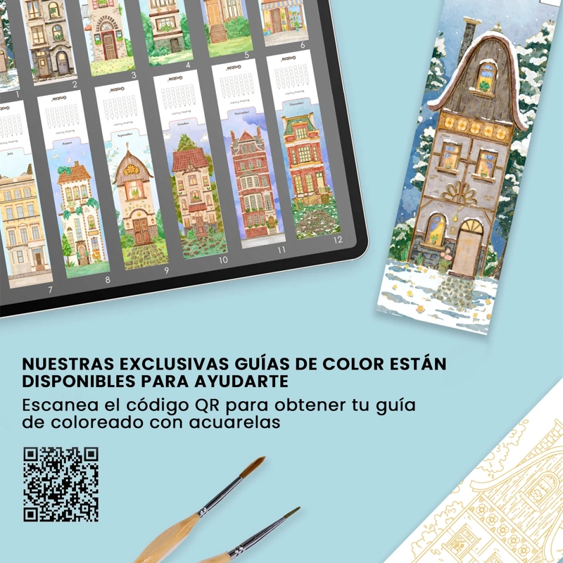 GRABIE 12 MARCAPAGINAS PARA COLOREAR CON ACUARELA TOWNHOUSE - 9