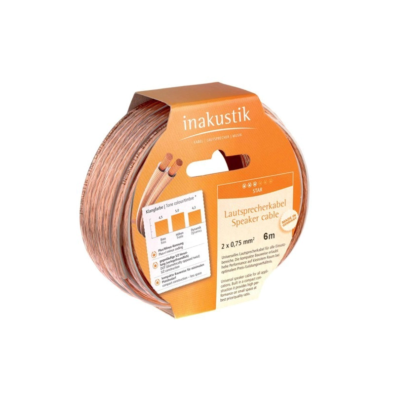 CABLE DE PARLANTE STAR 2X0,75 MM INAKUSTIK ROLLO 6 MT - 1