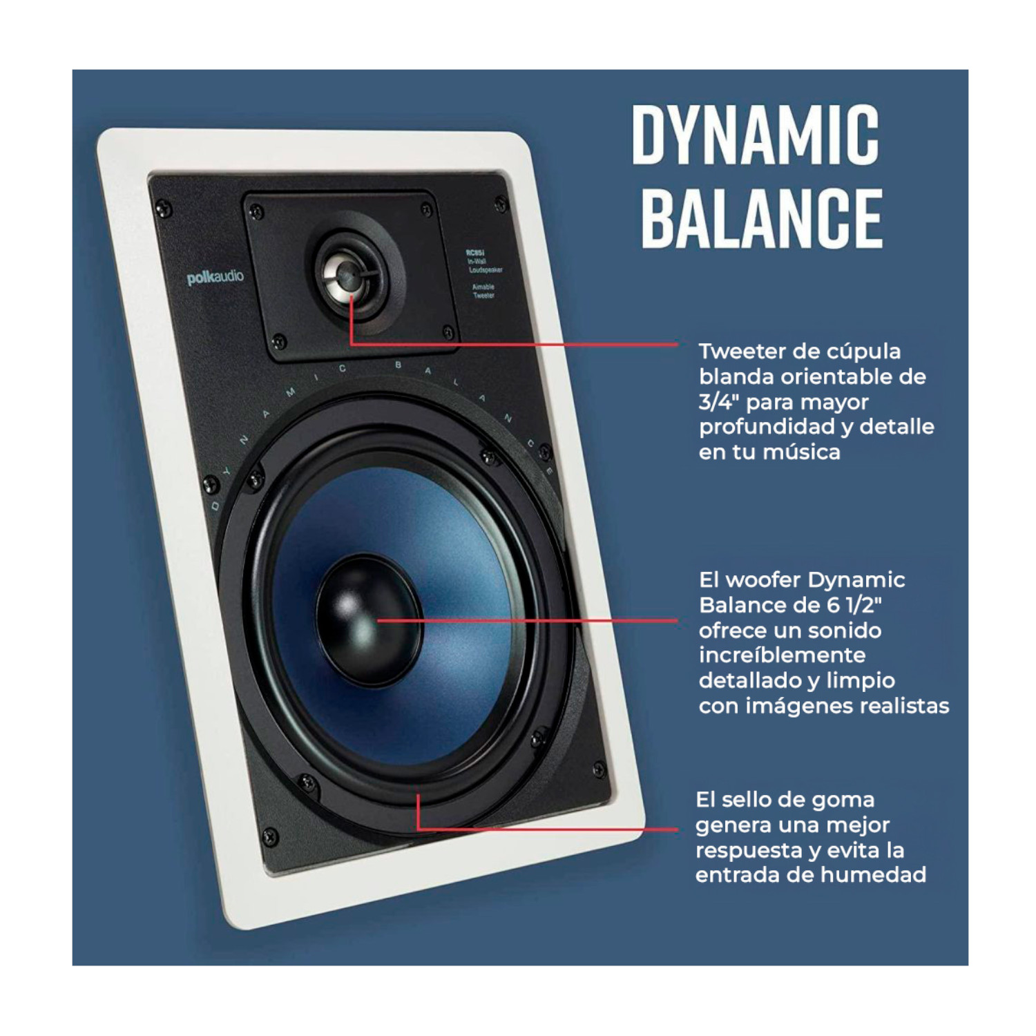 PAR DE PARLANTES EMPOTRADOS RECTANGULAR POLKAUDIO RC65I - 3