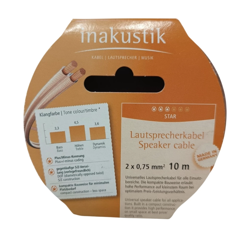 CABLE DE PARLANTES STAR 2X0,75 MM INAKUSTIK ROLLO 10 MT - 1