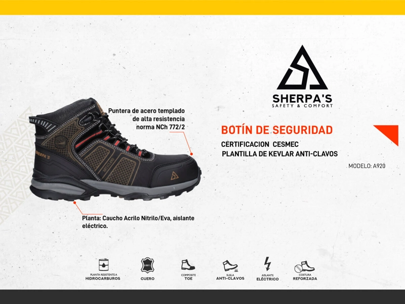 ZAPATO DE SEGURIDAD HOMBRE SHERPA'S - A920 - 6