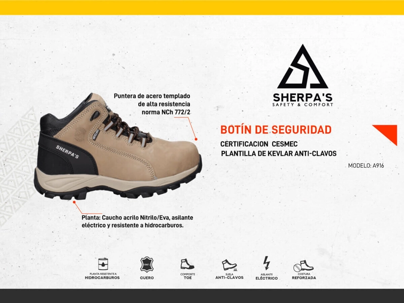 ZAPATO DE SEGURIDAD HOMBRE SHERPA'S - A916 | CAFE - 6