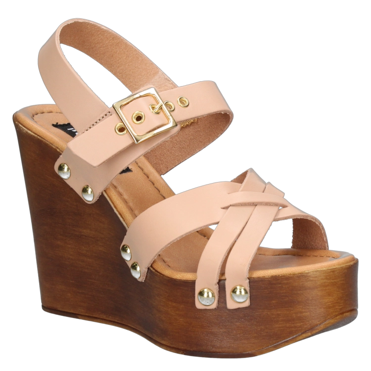 SANDALIAS MUJER POLLINI CUERO NUDE CASUAL G312 - 1