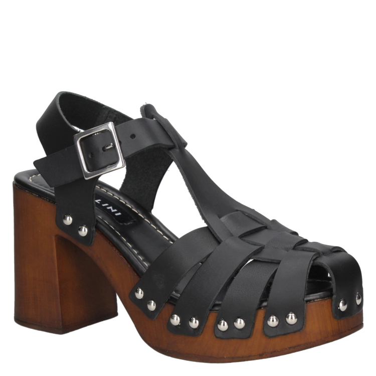 SANDALIAS MUJER POLLINI CUERO NEGRO CASUAL I263 - 1