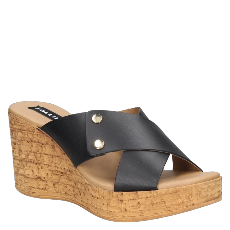 SANDALIAS MUJER POLLINI CUERO NEGRO CASUAL I243 - 1
