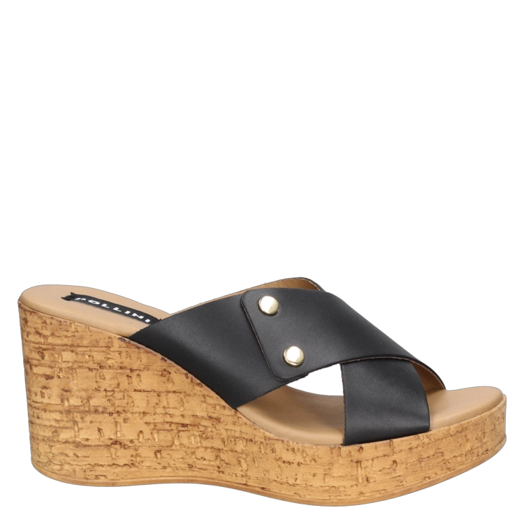 SANDALIAS MUJER POLLINI CUERO NEGRO CASUAL I243 - 2