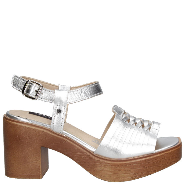 SANDALIAS MUJER POLLINI CUERO PLATEADO CASUAL K212 - 2