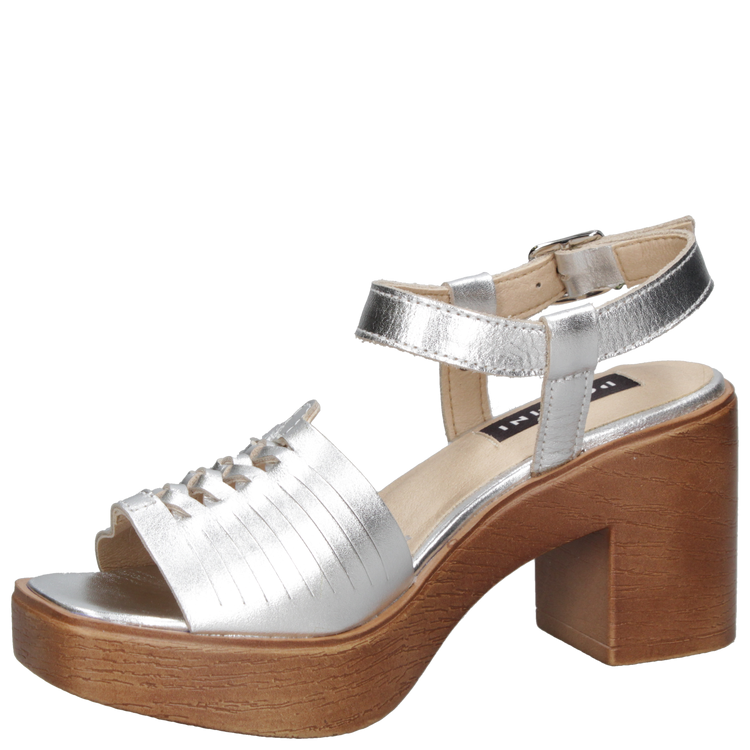 SANDALIAS MUJER POLLINI CUERO PLATEADO CASUAL K212 - 5