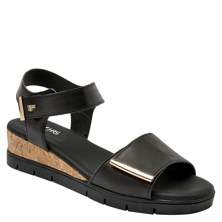 SANDALIAS MUJER 16 HRS CUERO NEGRO CASUAL K136 - 1