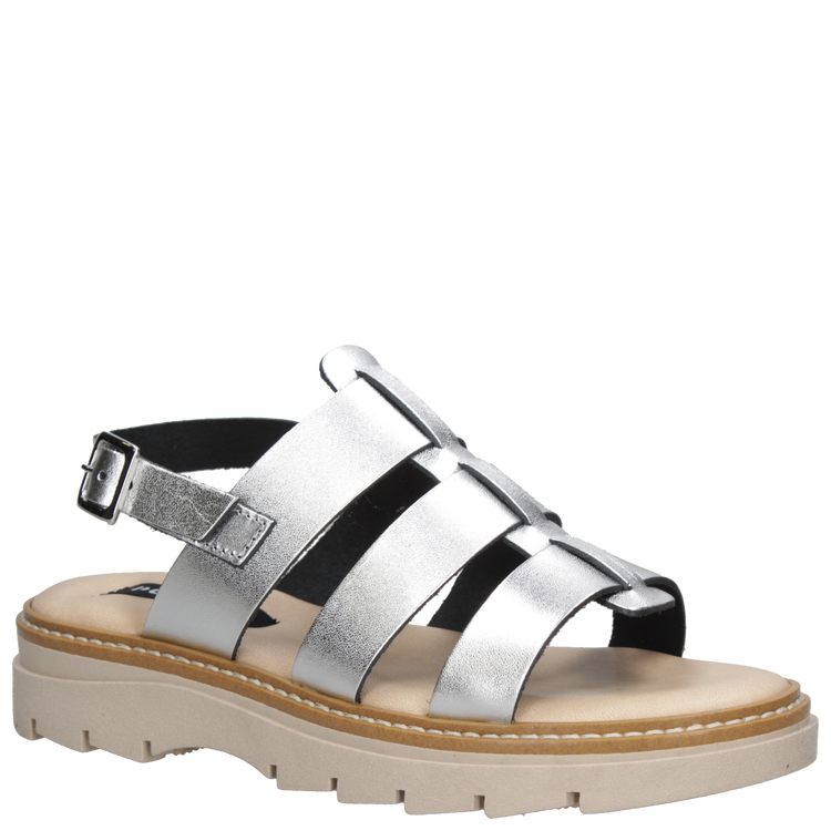 SANDALIAS MUJER POLLINI CUERO PLATEADO CASUAL K296 - 1