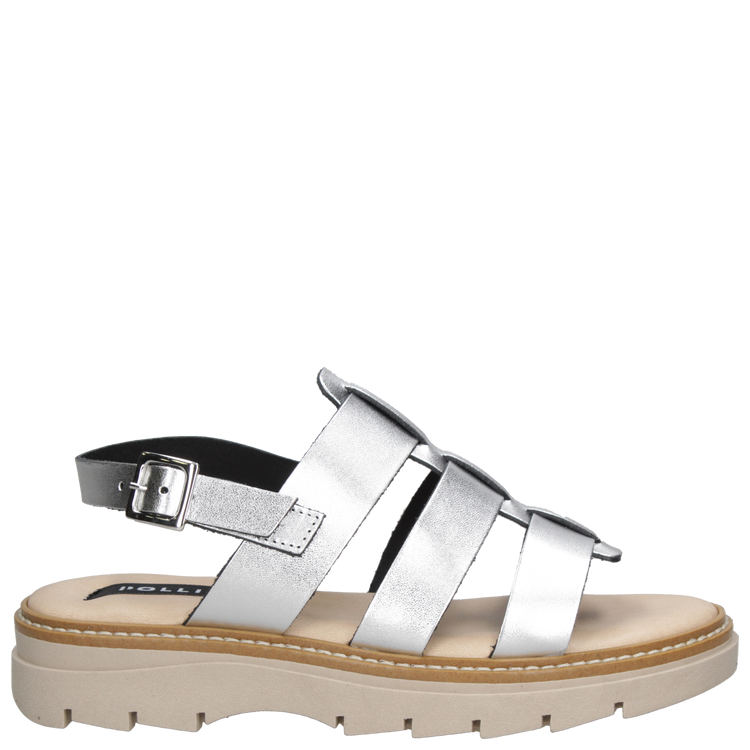 SANDALIAS MUJER POLLINI CUERO PLATEADO CASUAL K296 - 2