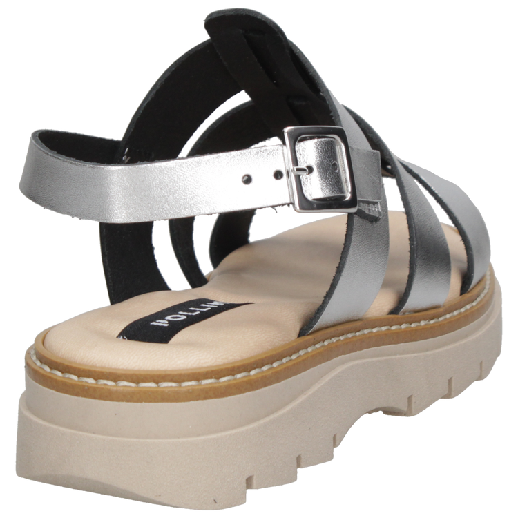 SANDALIAS MUJER POLLINI CUERO PLATEADO CASUAL K296 - 3