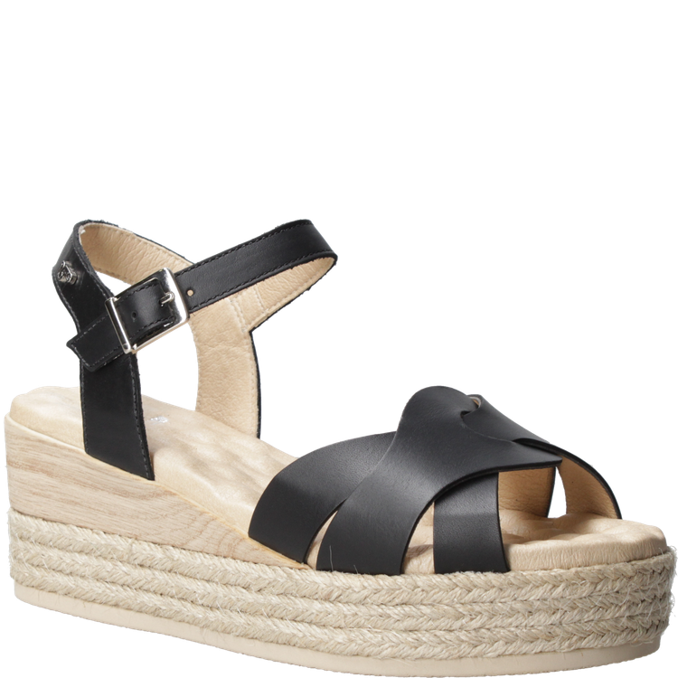 SANDALIA CASUAL MUJER 16 HRS CUERO NEGRO K066 - 1