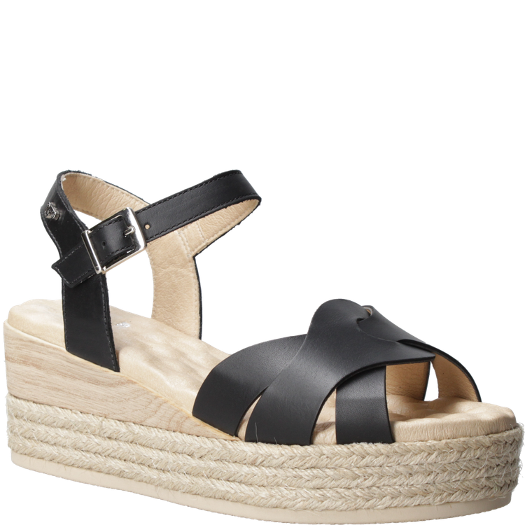 SANDALIA CASUAL MUJER 16 HRS CUERO NEGRO K066 - 6
