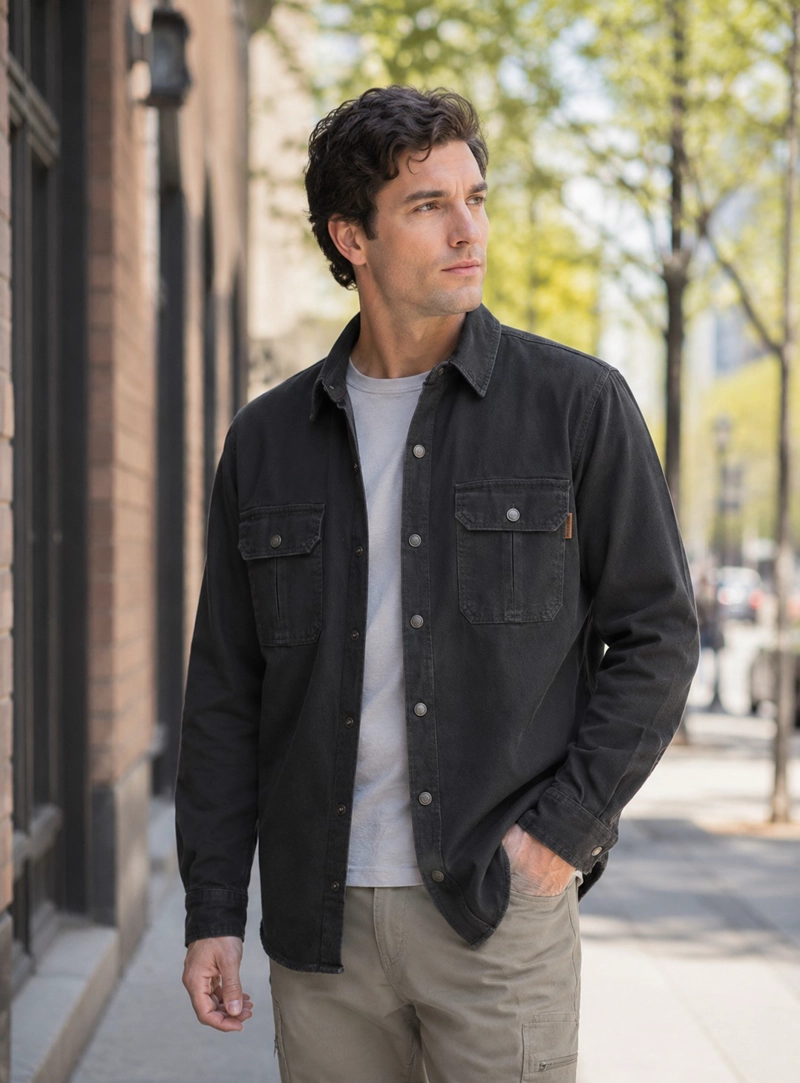 CHAQUETA OVERSHIRT TIPO MEZCILLA HOMBRE PANAMA JACK - J924 | NEGRO - 1