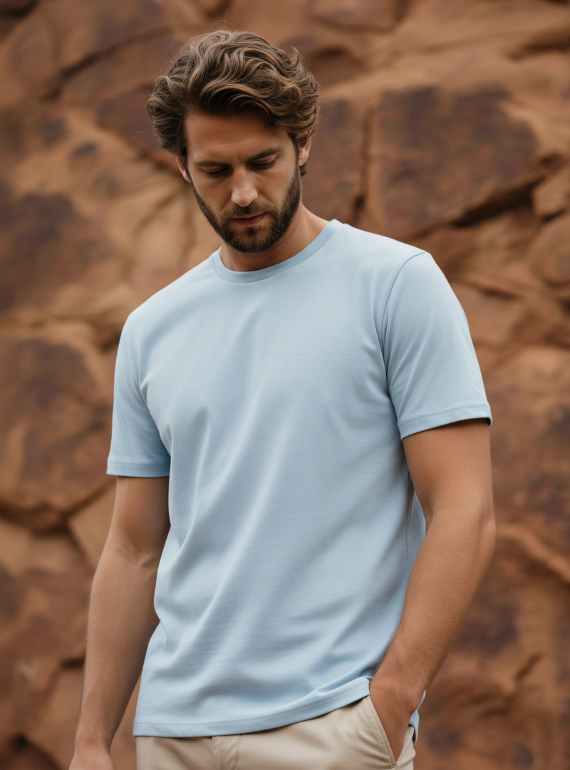 POLERA HOMBRE ALGODON PANAMA JACK - PJH001M | CELESTE - 1