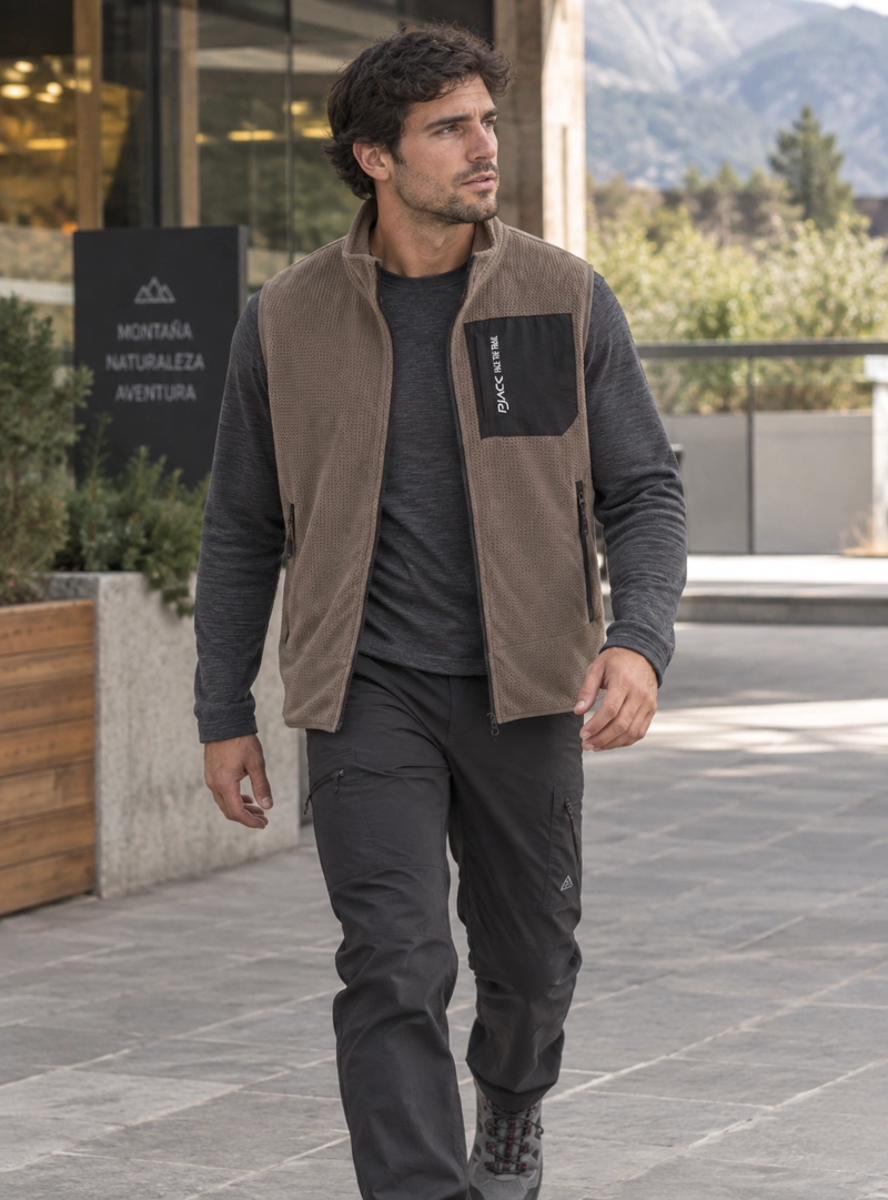 POLERON HOMBRE SIN MANGAS POLAR WAFLE PANAMA JACK - L979 | MARRON CLARO - 1