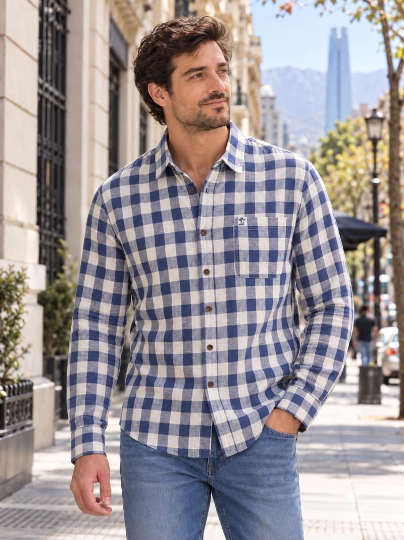 CAMISA HOMBRE LINO PANAMA JACK - K865 | AZUL - 1