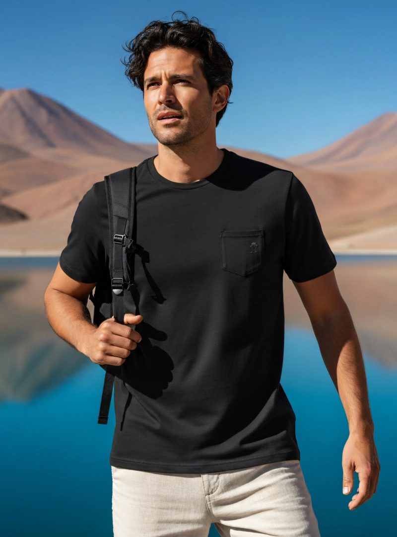 POLERA HOMBRE ALGODON CASUAL PANAMA JACK - PJH018M | NEGRO - 1