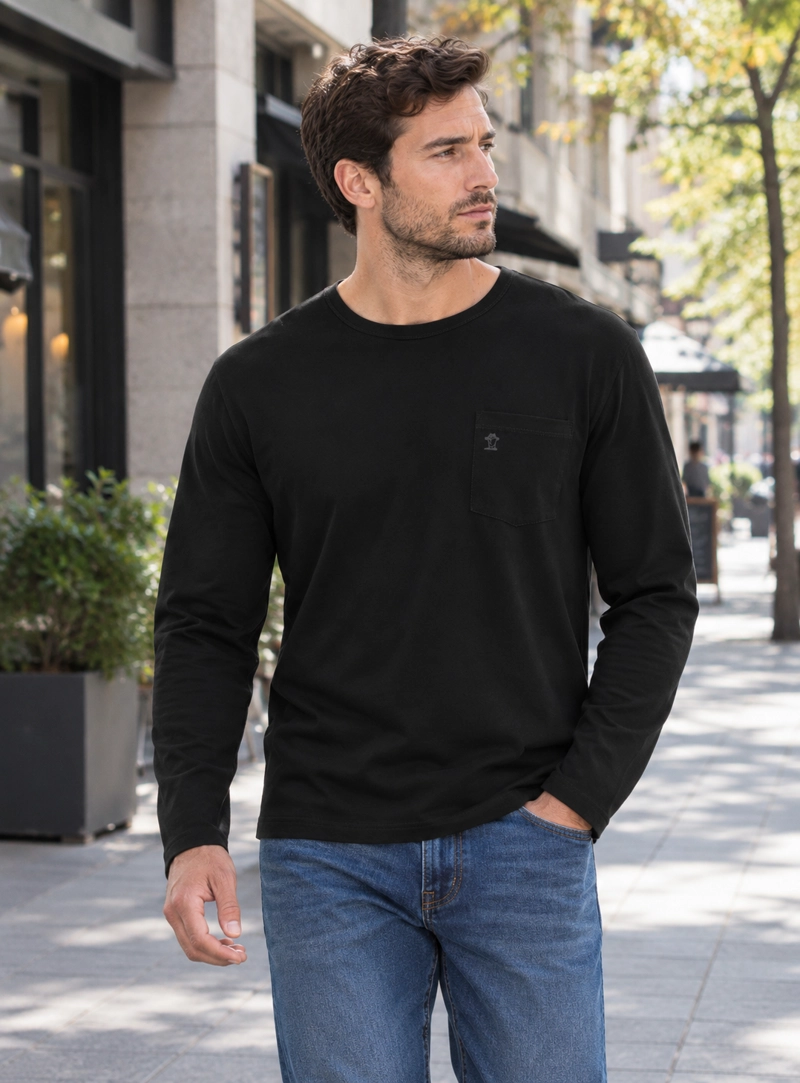 POLERA HOMBRE MANGA LARGA PANAMA JACK - L960 | NEGRO - 1
