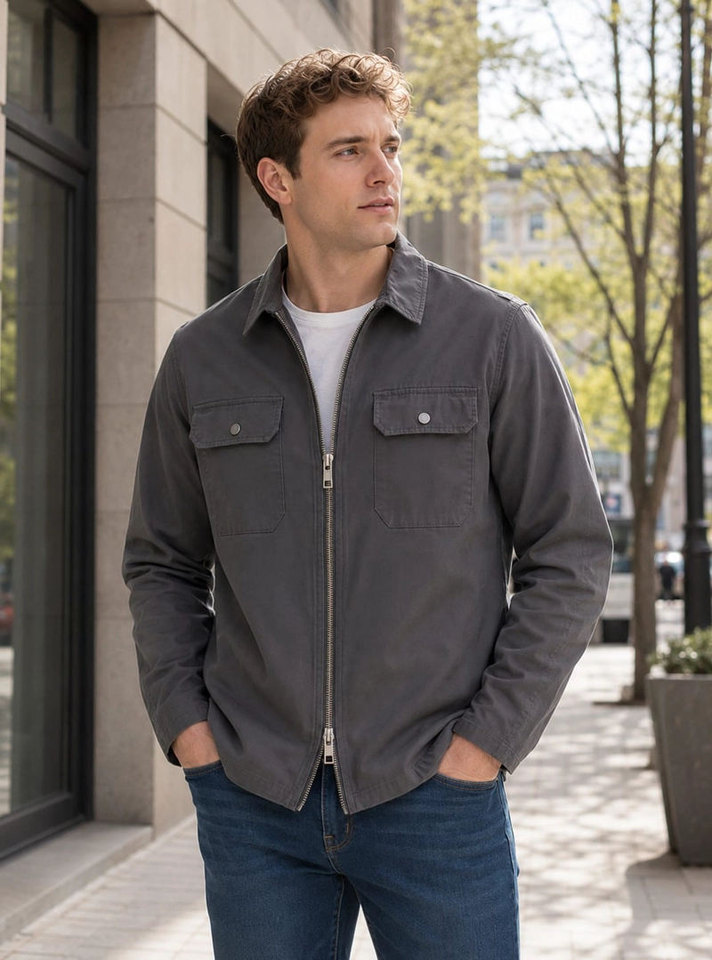 CHAQUETA HOMBRE SOBRE CAMISA DOBLE ZIPPER PANAMA JACK - K872 | GRIS - 1