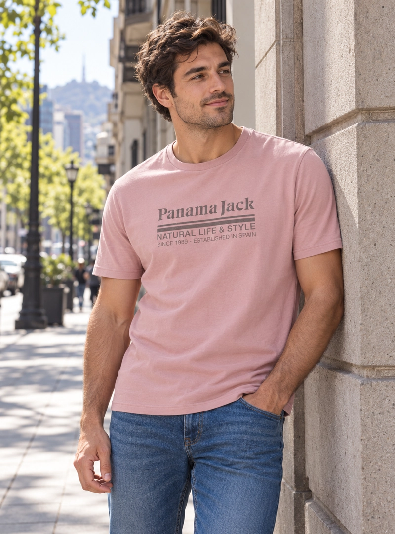 POLERA HOMBRE ALGODON ESTAMPADA PANAMA JACK - K857 | ROSA - 1