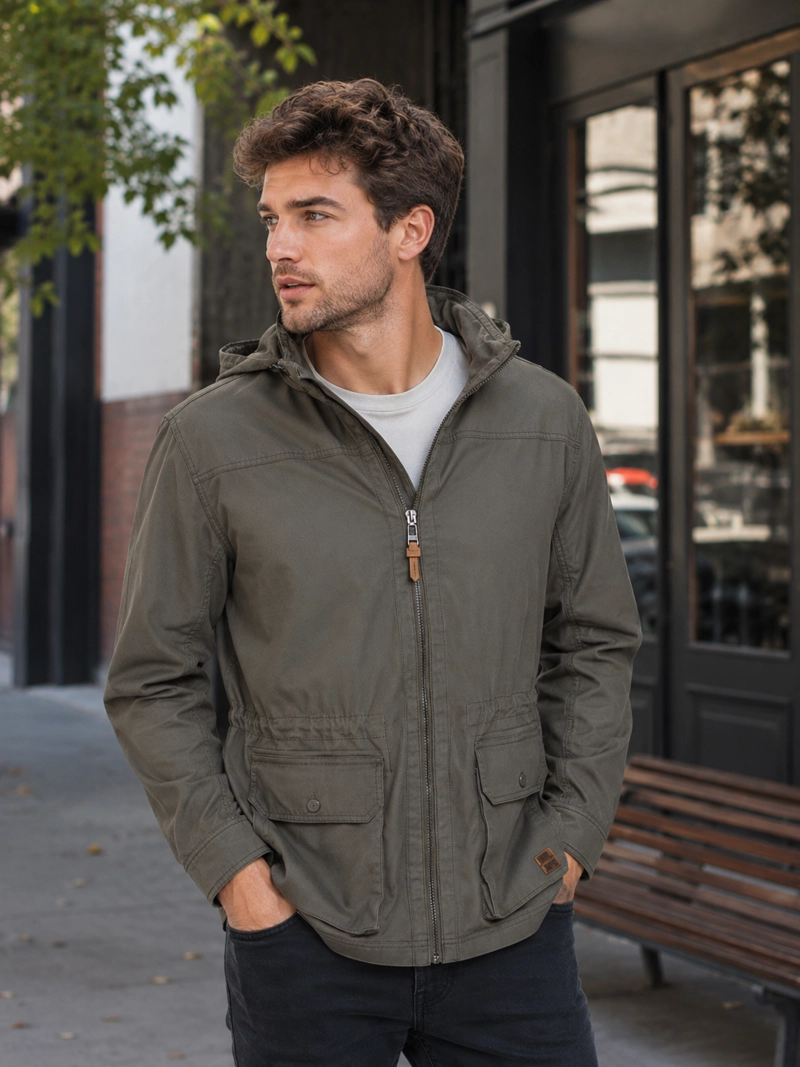CHAQUETA HOMBRE LIVIANA CON GORRO PANAMA JACK - I968 | VERDE - 1
