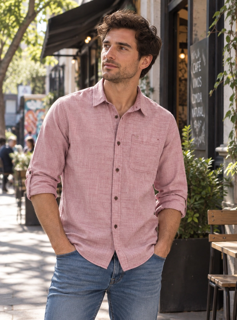 CAMISA HOMBRE TIPO LINO PANAMA JACK - K866 | ROJO - 1