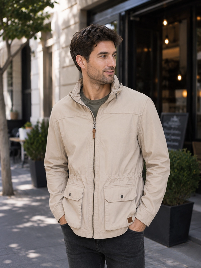 CHAQUETA HOMBRE LIVIANA CON GORRO PANAMA JACK - I968 | BEIGE - 1