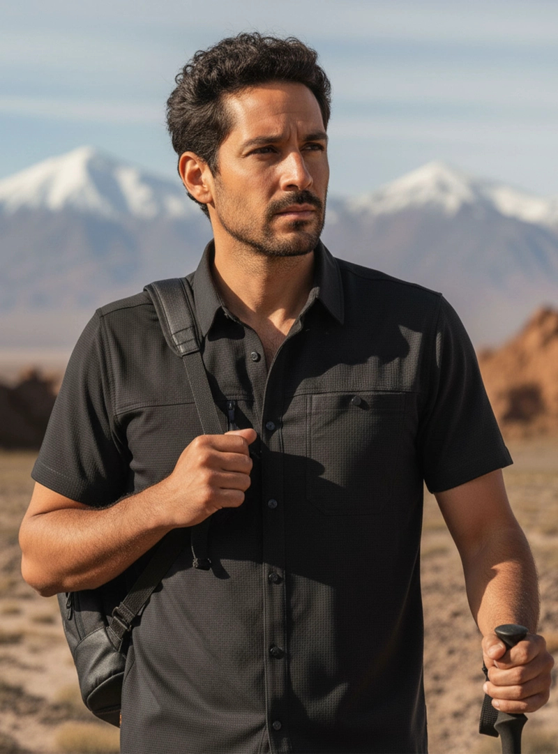 CAMISA HOMBRE OUTDOOR MANGA CORTA PJACK - PAH003M | NEGRO - 1