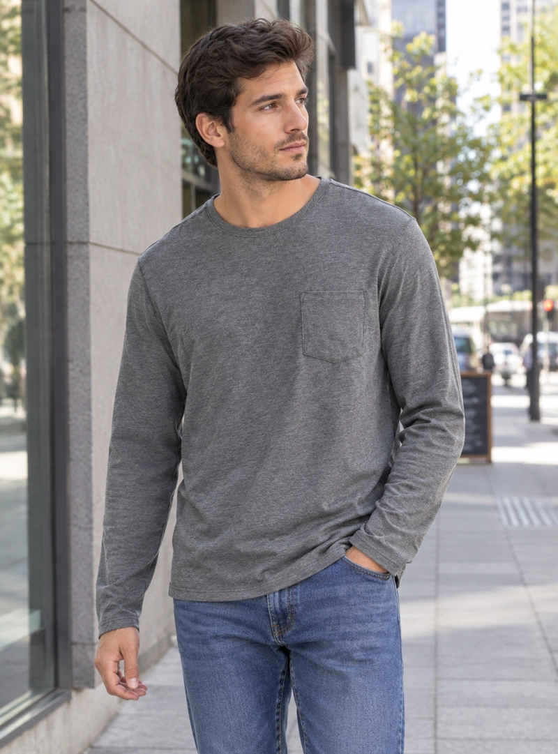 POLERA HOMBRE MANGA LARGA PANAMA JACK - L960 | GRIS - 1